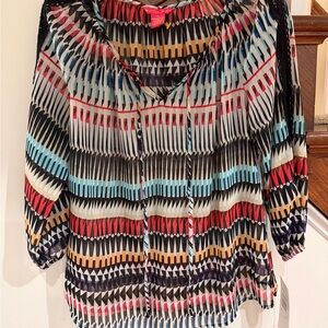 Sunny Leigh Multicolor Geometric Print Peasant Blouse
